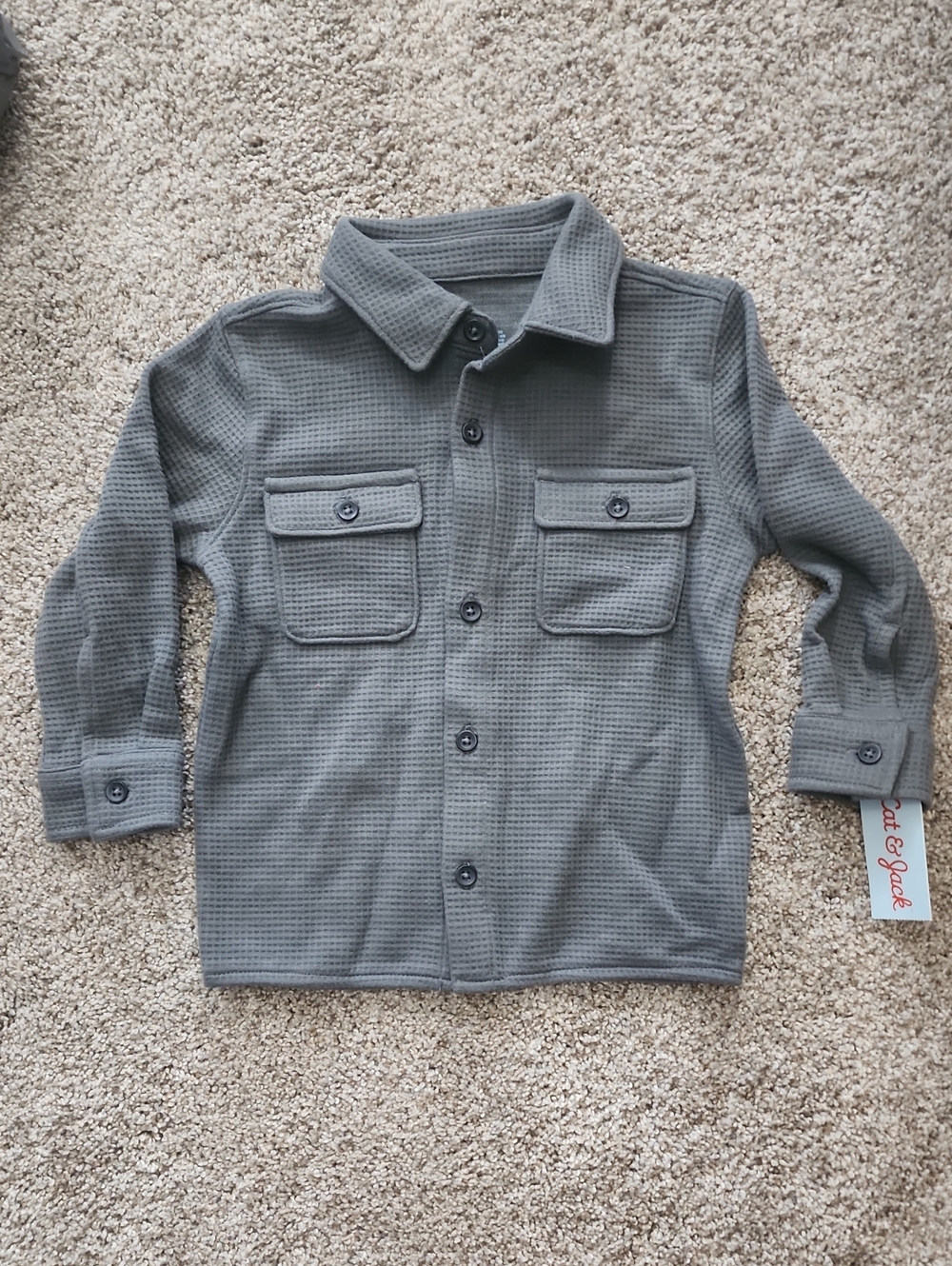 NWT 2T Cat & Jack Gray Waffle-Knit Button-Front Shirt Jacket